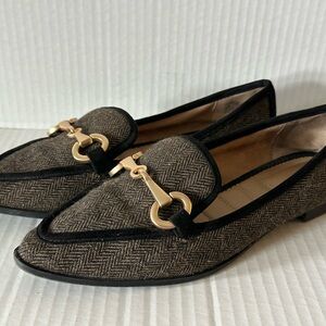 Kelly & Katie Brown Herringbone Loafers with Gold Horsebit
